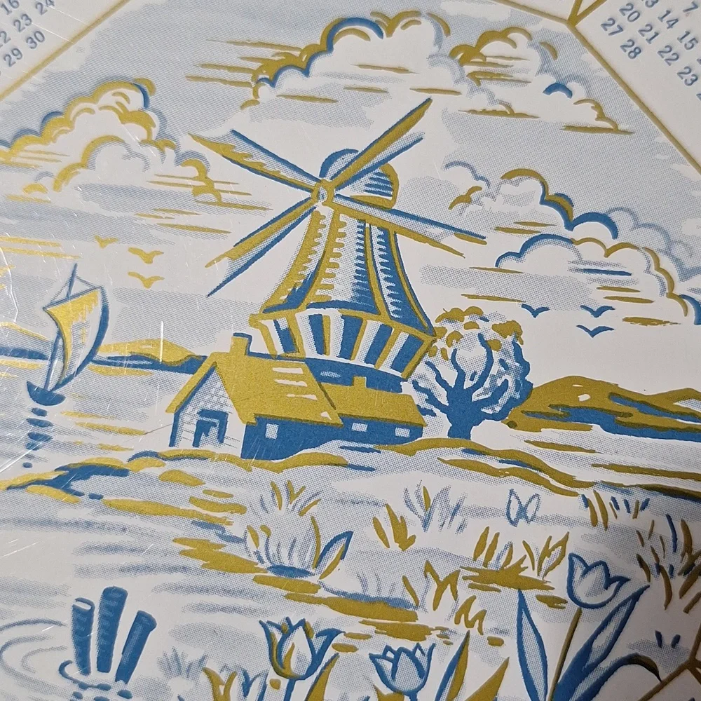 📅 1955-1956 tin calendar plate with windmills